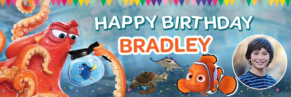 Customised Finding Nemo birthday banner with Red Octopus