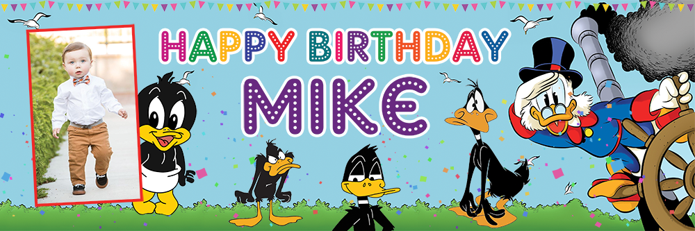 Colourful Daffy Duck Birthday banner with Donald Duck