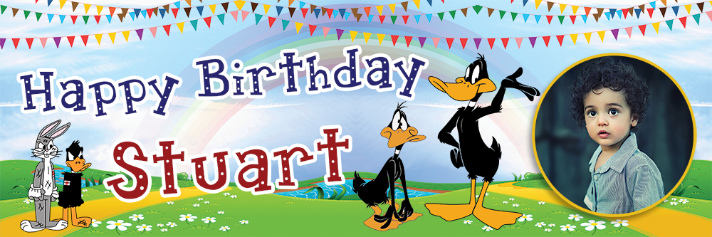 Ultimate Daffy duck birthday banner shows Daffy Duck and Bugs Bunny