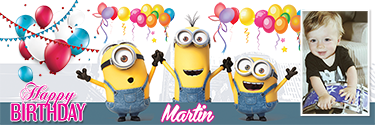 This custom birthday banner shows different characters from Minions
