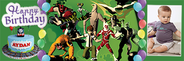 Custom birthday banner with Ben 10 theme in the background