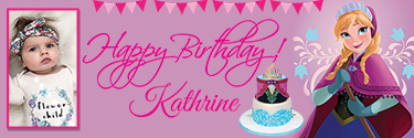 Cute Princess Anna Themed Customised Photo Birthday Banner