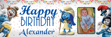 Hackus & Smurfette Theme Personalised Birthday Banner