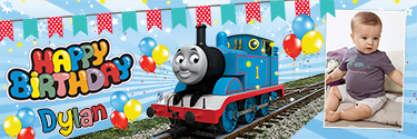 Thomas Train Series Inspired Custom Photo Birthday Banner