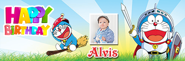Warrior Doraemon Theme Personalised Photo Birthday Banner