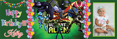 Stylish birthday banner with Ben 10 and Ultimate Aliens
