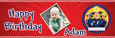 Red theme Fireman Sam custom photo birthday banner