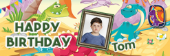 Colorful Dinos Themed Custom Photo Birthday Banner