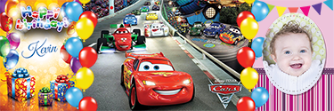 Happy Birthday Banner with Cars 2 theme.