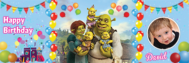 Customized birthday banner having Shrek with the babies