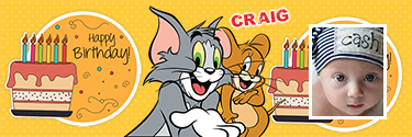 Customised Tom and Jerry birthday banner with beautiful cake