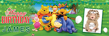 Beautiful Pooh Themed Personalised Photo Birthday Banner